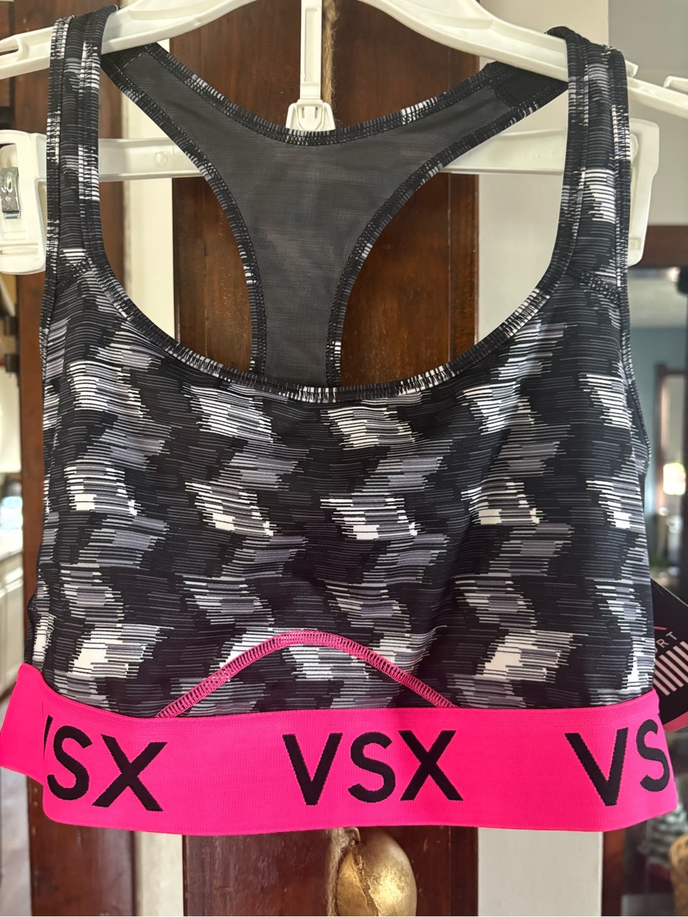 VSX Black & Pink Camouflage-Print Racerback Sports Bra